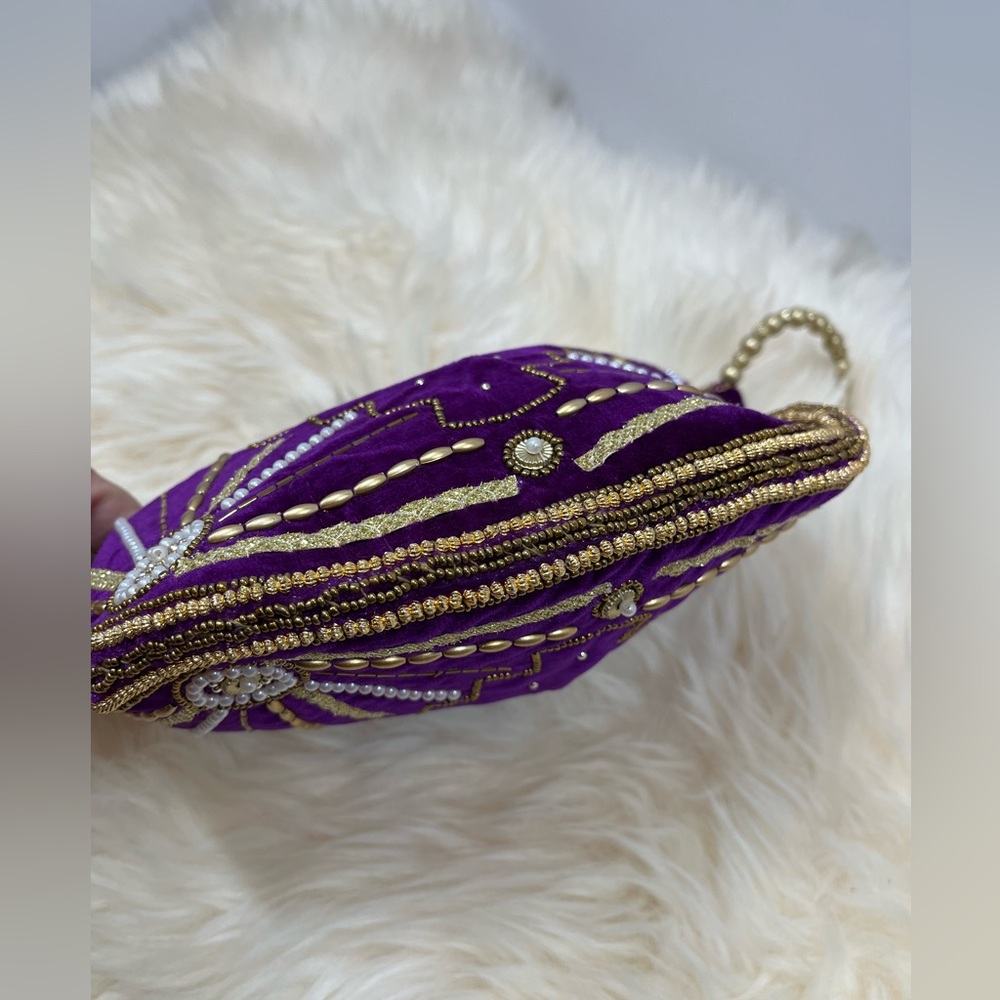Fortune Cookie Bag Purple Velvet Encrusted with Beads NWOT - Picture 7 of 12